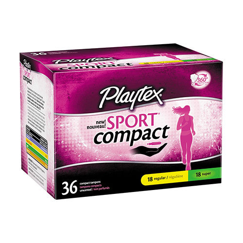 Playtex Sport Compact tampons, Regular Plus Super Absorbency, Unscented, 36 Ea